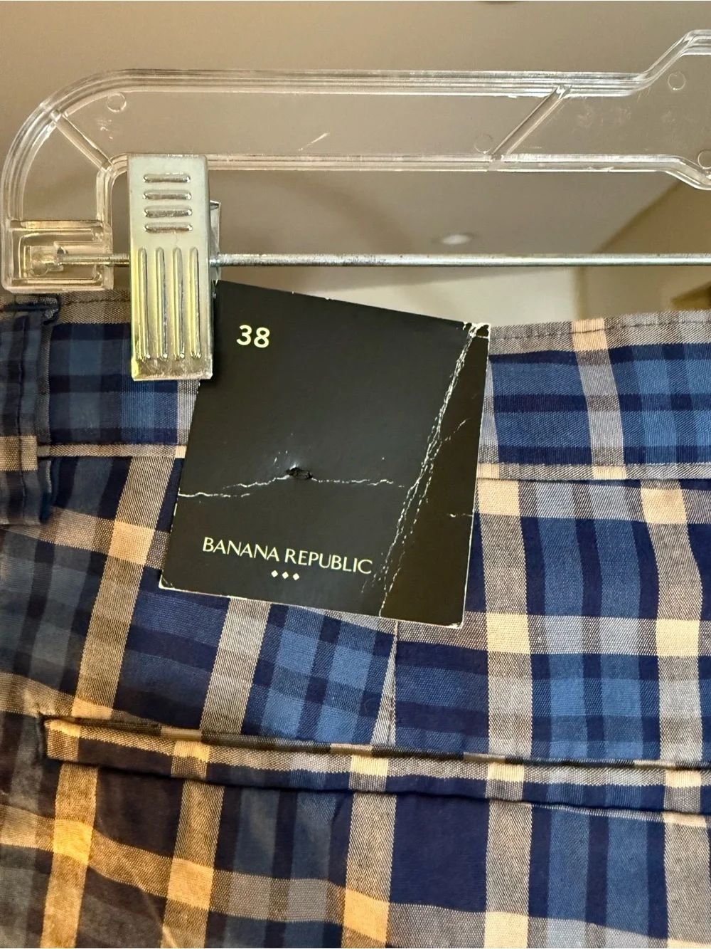 Banana Republic Blue and White Plaid Flat Front Shorts Golf School Preppy